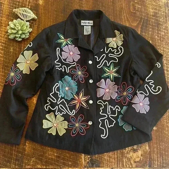 Indigo Moon | Vintage Embroidered Black Jacket/Blazer - Picture 1 of 6